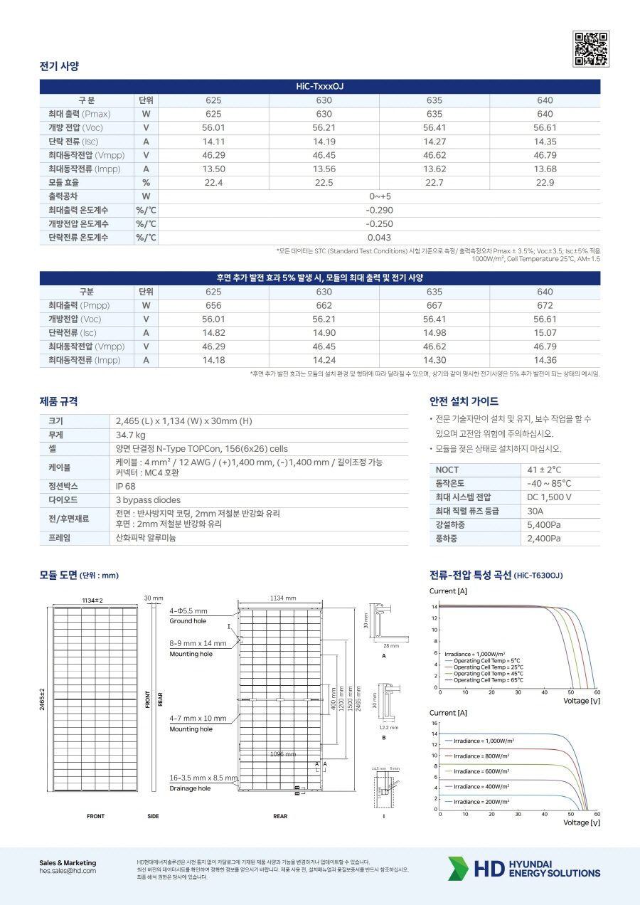 태양광 모듈 현대모듈 현대패널 635W 640W 645W