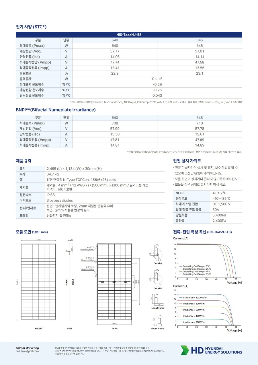 현대모듈 패널 2등급모듈 현대640W 645W 인성에너지