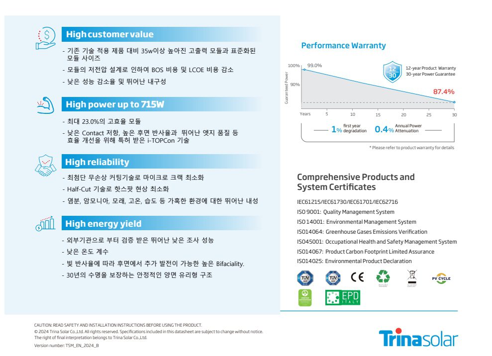 트리나 태양광 모듈 패널 710W 인성에너지
