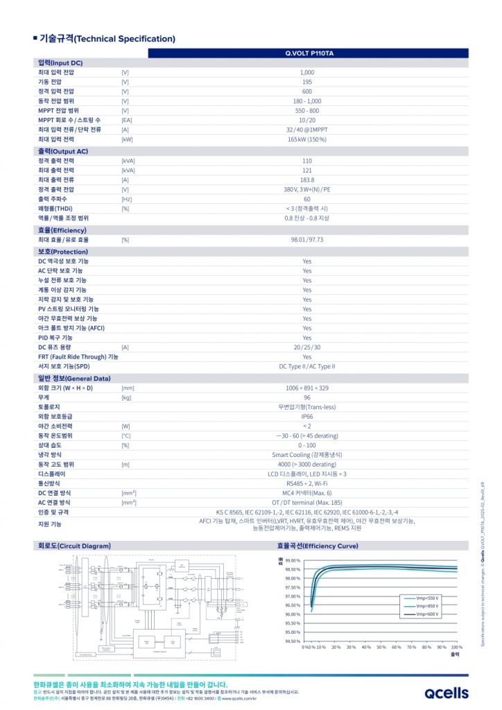 한화인버터 태양광인버터 60키로 110키로 인성에너지