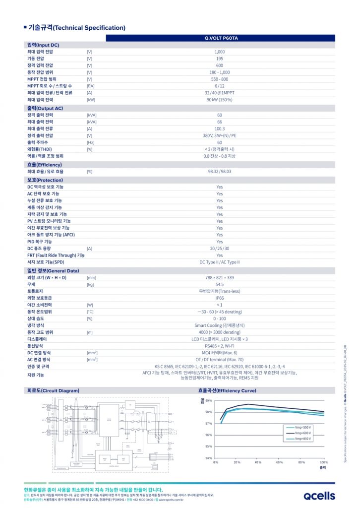 한화인버터 태양광인버터 60키로 110키로 인성에너지