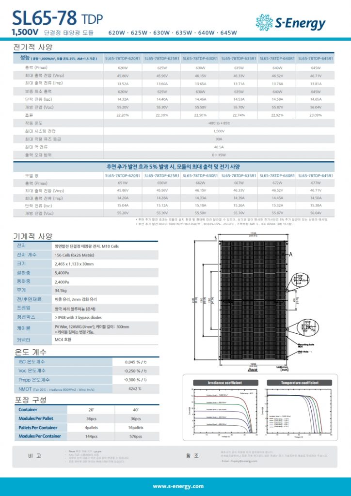 에스에너지 모듈 태양광모듈 640W